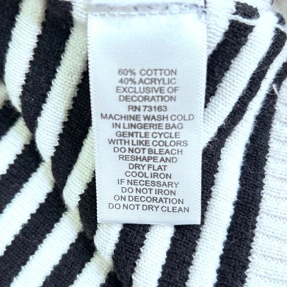 Cupio Black White Textured Stripe Long Sleeve Pullover Sweater Lace Up Sides - Picture 7 of 7